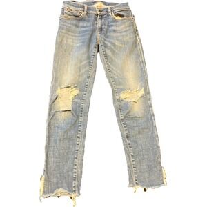 Polo Ralph Lauren Distressed Skinny Jeans Blue Ripped Knee Frayed Hem Womens 26R